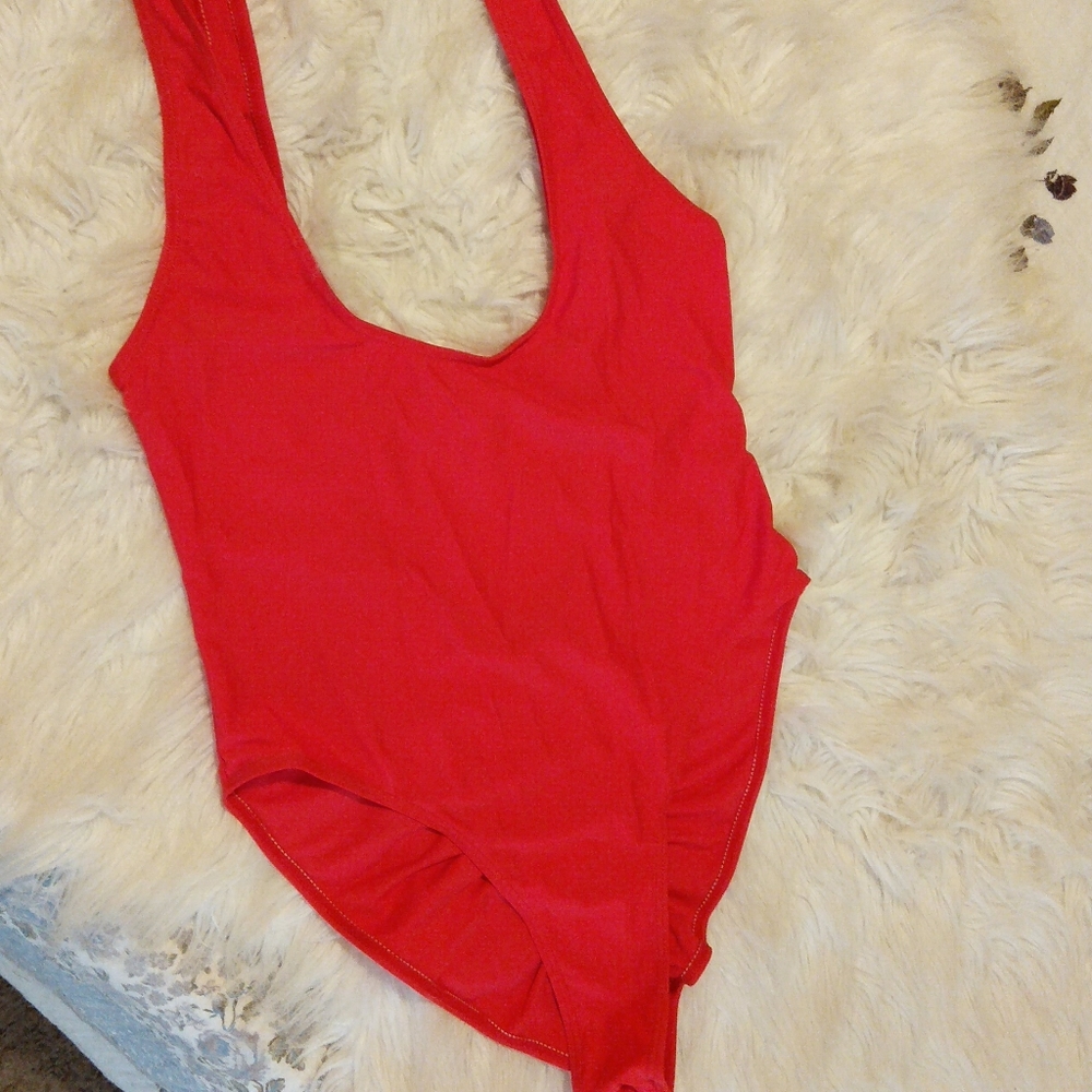 Solid Red One Piece bathing suit - Picture 4 of 4